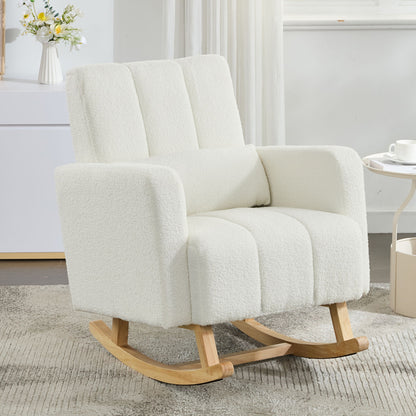 Accent Rocking Chair With Pillow, Spacious & Comfortable Seating For Living Room Or Bedroom - Cream White
