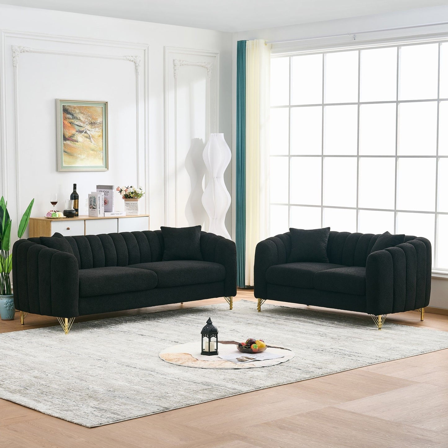 Oversized Sofa, 3 And 2 Seater Deep Tufted Couch - Black