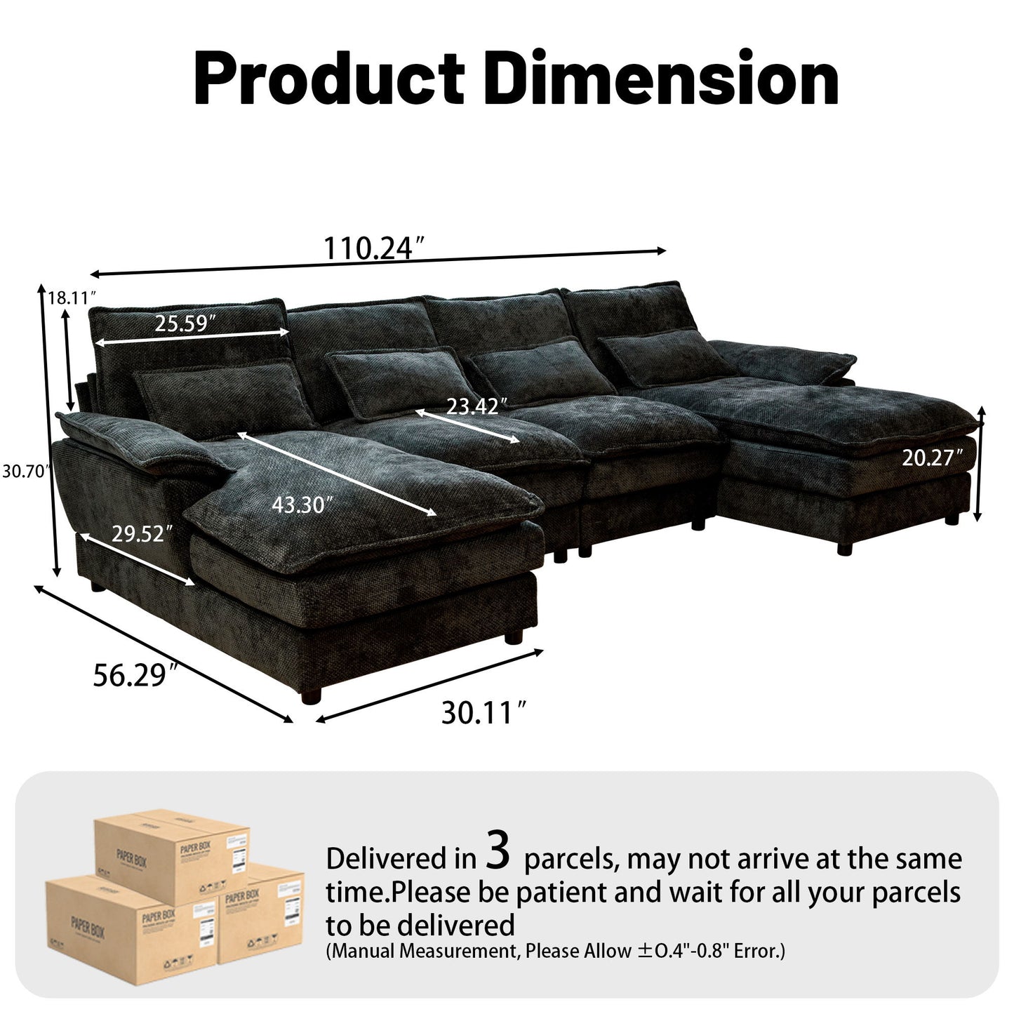 Modular Sectional Sofa Cloud Couch With Double Chaise Lounge