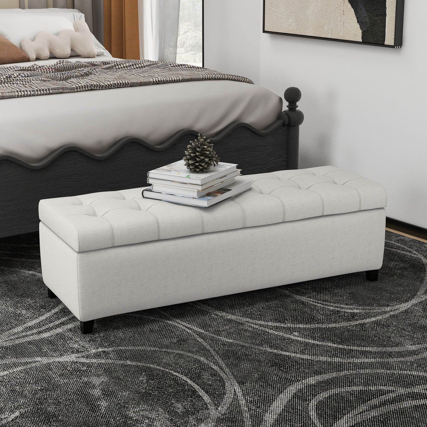 Home Mission - Upholstered Storage Ottoman Bench - Light Gray