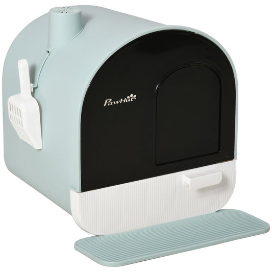 PawHut Cat Litter Box with Lid, Covered Litter Box for Indoor Cats with Tray, Scoop, Filter, 17' x 17' x 18.5', Green