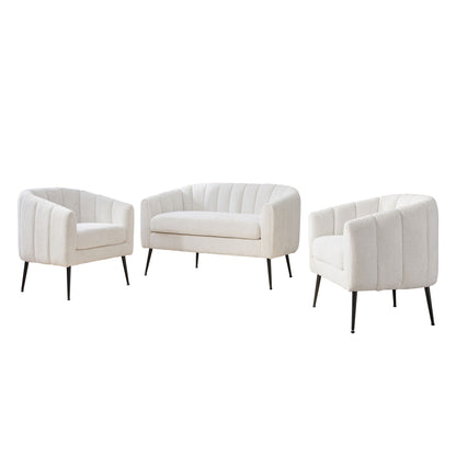 3 Piece Small Living Room Furniture Set, Sofa Loveseat & 2 Armchairs - Ivory