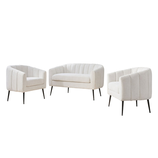 3 Piece Small Living Room Furniture Set, Sofa Loveseat & 2 Armchairs - Ivory