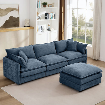 Modular Sectional Sofa L-Shaped Couch With Movable Ottoman - Blue