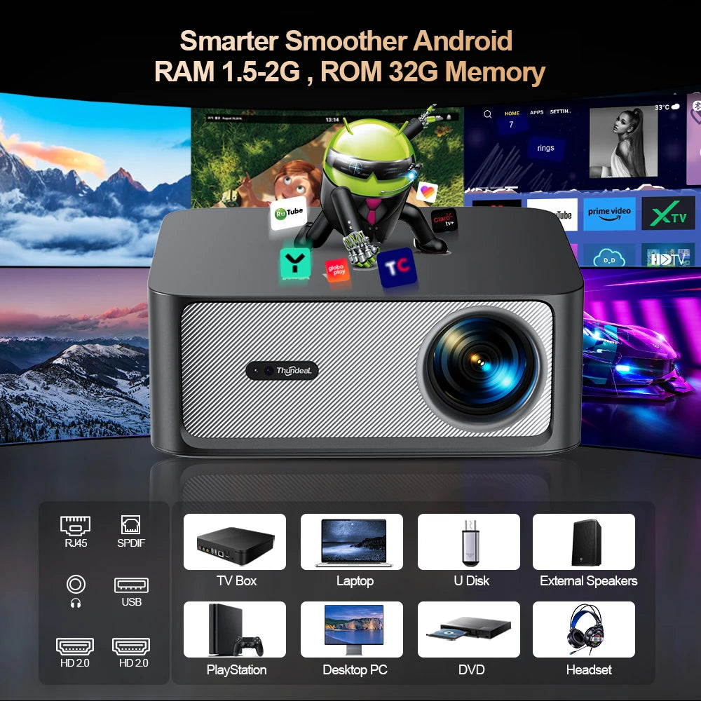 ThundeaL TD98Pro Portable Projector 2K 4K Full HD Movie Gaming TD98 Pro 2G 32G Video Home Theater WiFi Android Beam Projector