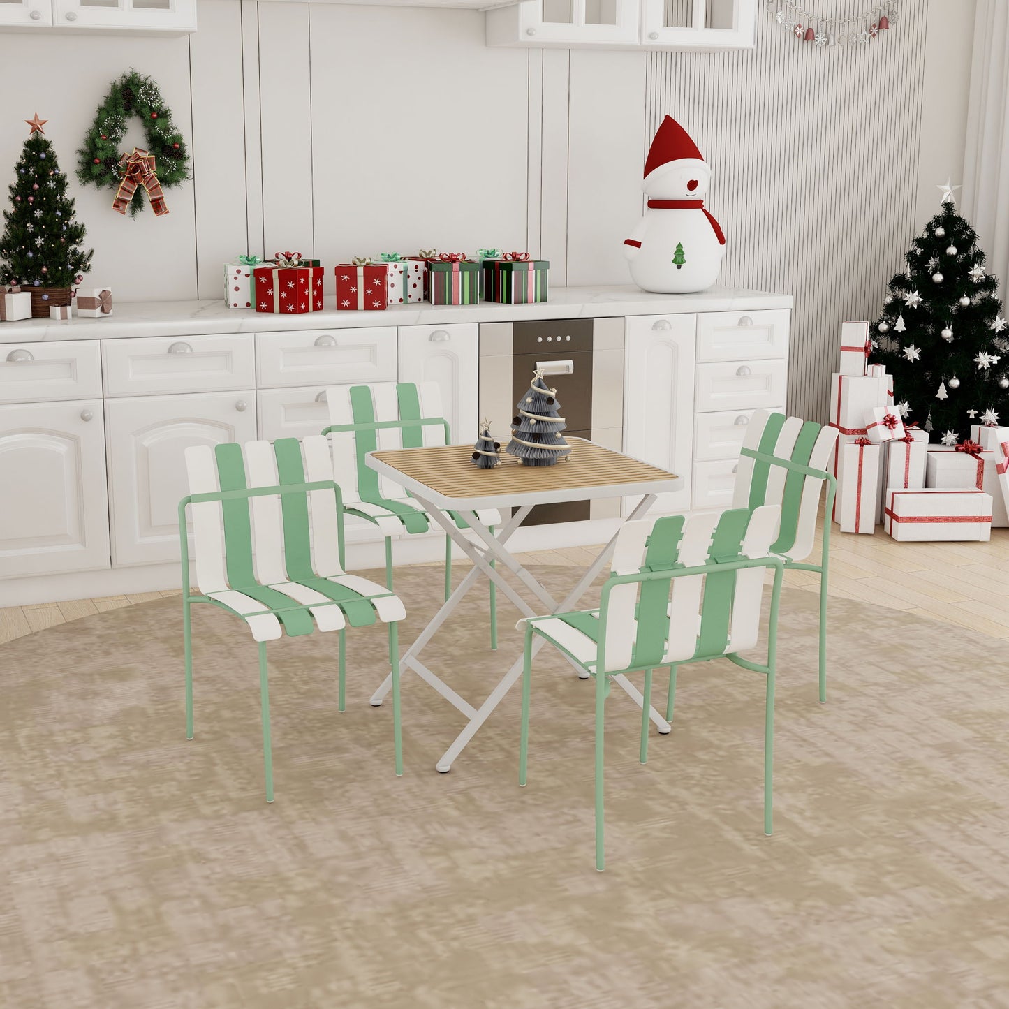 4 Piece Set Of Modern Color Block Designed Single Chairs With Folding Square Table