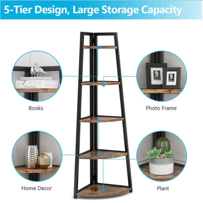 Tall 5 Tier Corner Bookshelf For Living Room