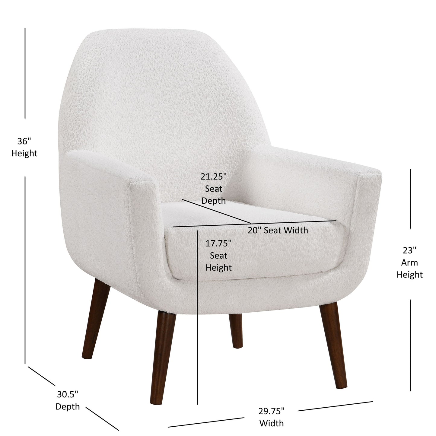 Prince - Mid Century Boucle Arm Chair With Solid Wood Legs - White