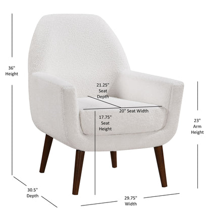 Prince - Mid Century Boucle Arm Chair With Solid Wood Legs - White