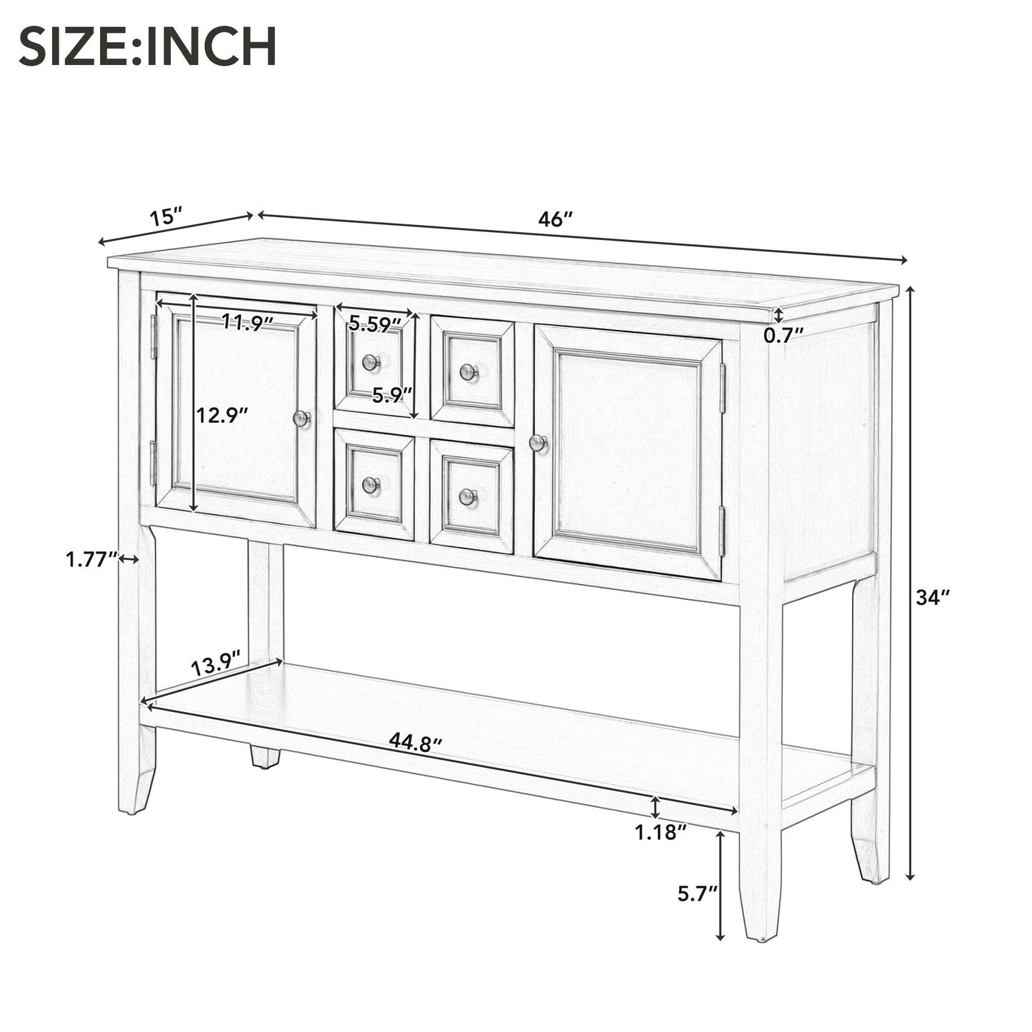Cambridge Series - Console Table With Ample Storage 4 Small Drawers Bottom Shelf - Espresso