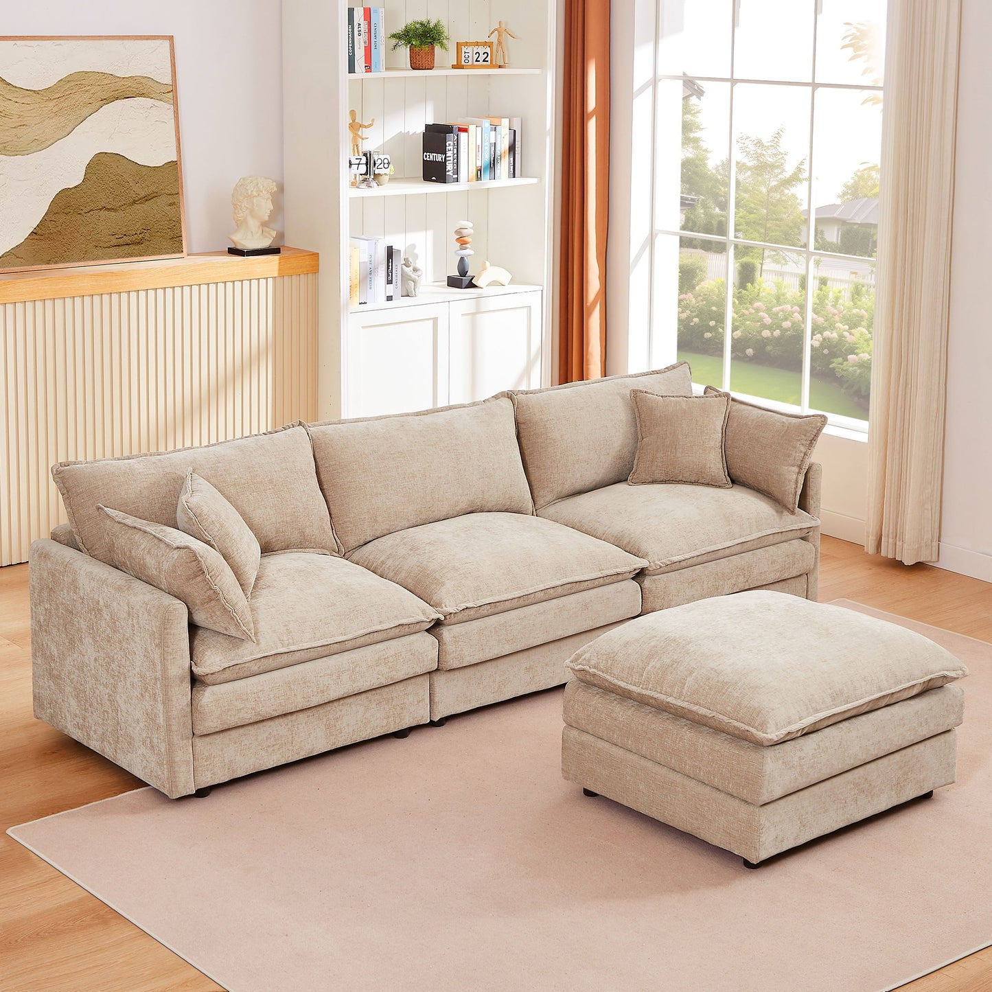 Modular L-Shaped Sectional Sofa With Movable Ottoman - Coffee