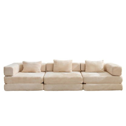 Convertible Floor Sofa Bed With Fixed Shape Frame, Boneless Modular Sectional Sofa, For Living Room - Beige