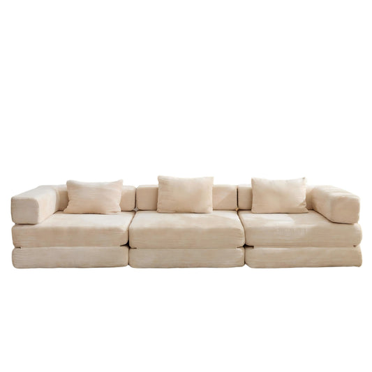 Convertible Floor Sofa Bed With Fixed Shape Frame, Boneless Modular Sectional Sofa, For Living Room - Beige