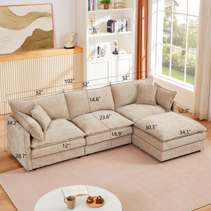 Modular L-Shaped Sectional Sofa With Movable Ottoman - Coffee