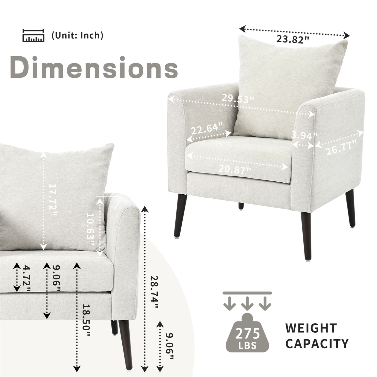 Modern Accent Upholstered Armchair With Pillow