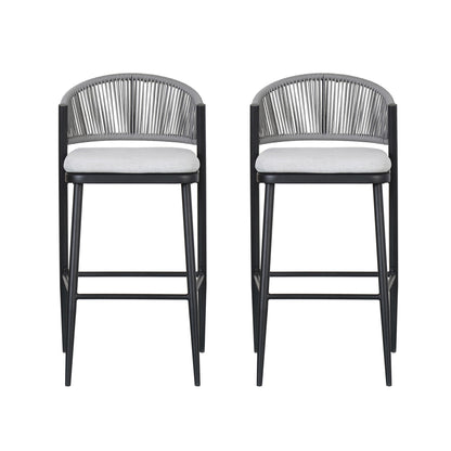 Outdoor Bar Height Metal Frame Counter Stools With Scallop Shaped Backrest & Water Resistant Cushions