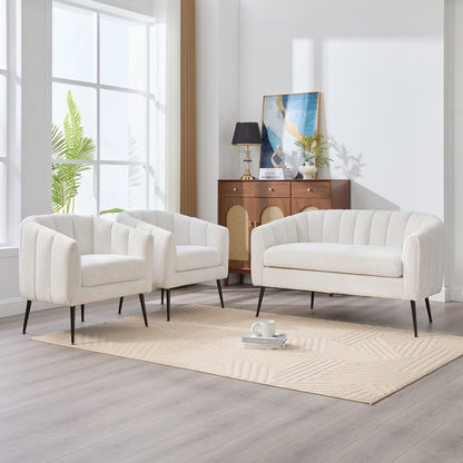 3 Piece Small Living Room Furniture Set, Sofa Loveseat & 2 Armchairs - Ivory