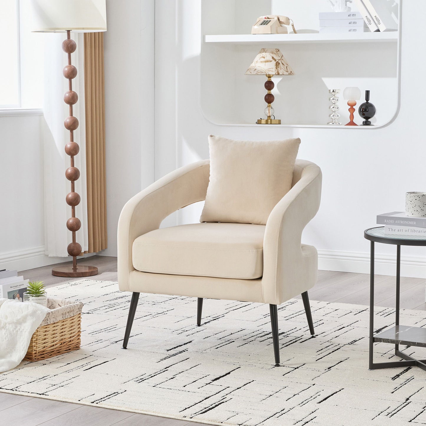 Open Back Accent Chair, Round Armchair For Living Room, Bedroom - Beige