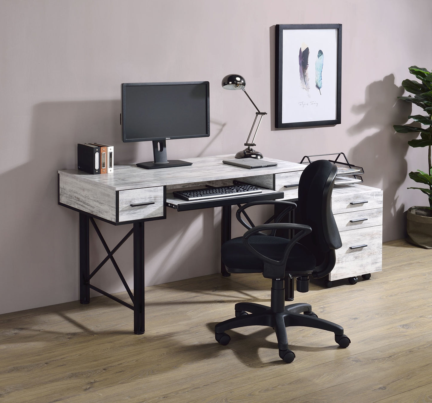 Settea Antique White & Black Finish Computer Desk