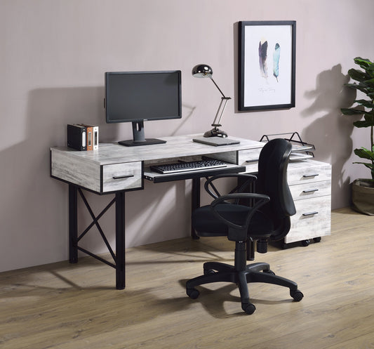 Settea Antique White & Black Finish Computer Desk