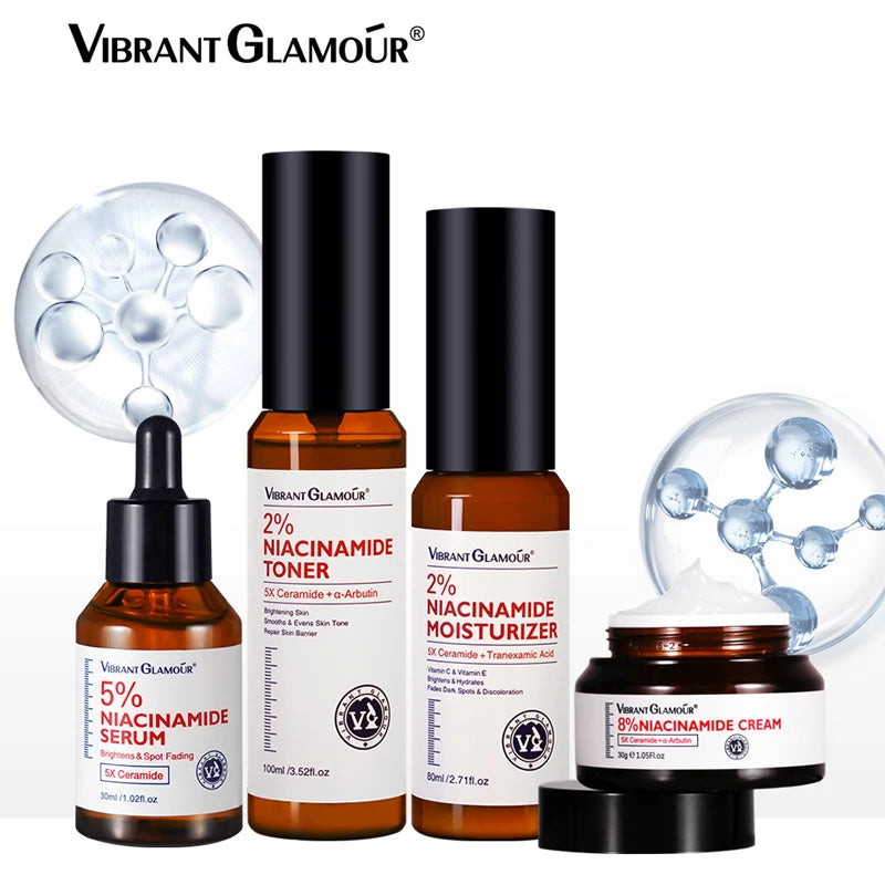 VIBRANT GLAMOUR Niacinamide  Set 8% Cream+ 5% Serum+ 2% Toner + 2% Moisturizer 5X Ceramide  4PCS