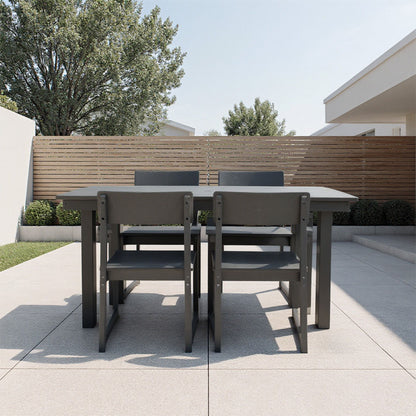 5 Piece Outdoor Dining Set For 4, Patio Table With Umbrella Hole And 4 Armrest Chairs For Backyard - Gray