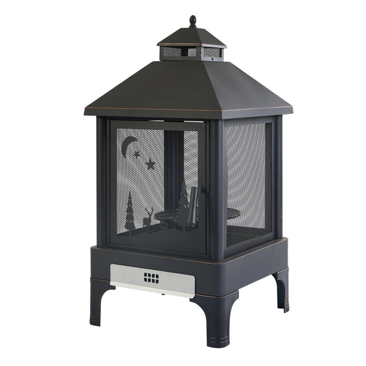 XOT036 Heavy Duty Garden Metal Outdoor Heating Furnace Fire Pit with Rotating Tray, Black