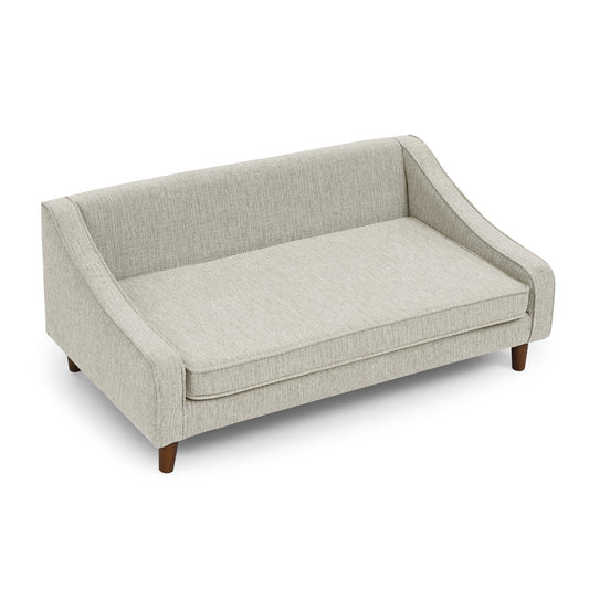 Modern Durable Elevated Dog Sofa Bed with Irregular Armrest Design, Comfortable Beige Foam Pet Sofa