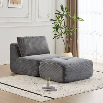 Compressed Sofa, Single Chaise Longue, Movable Ottoman For Living Room - Gray