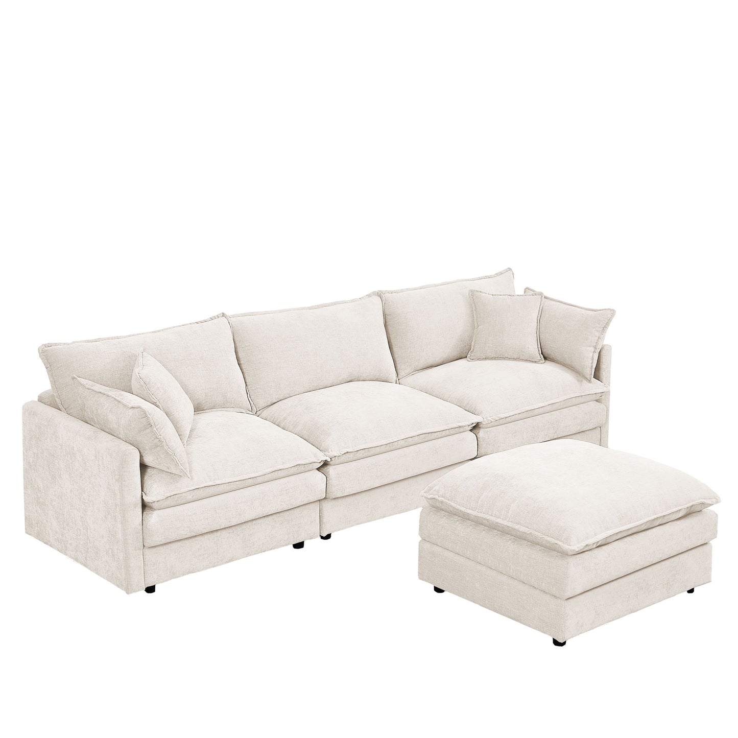 Modular Sectional Sofa Set With Movable Ottoman - Beige