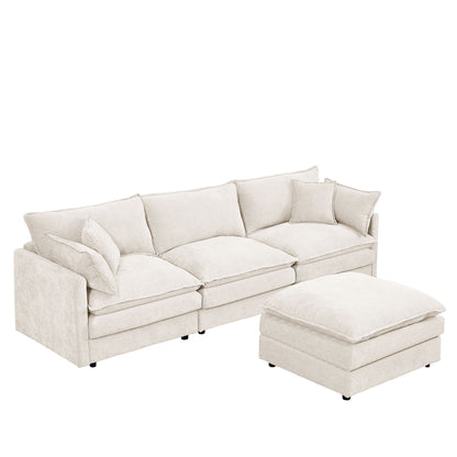 Modular Sectional Sofa Set With Movable Ottoman - Beige