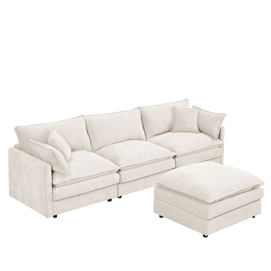 Modular Sectional Sofa Set With Movable Ottoman - Beige