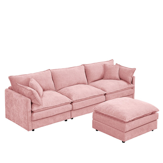 Modular L-Shaped Sectional Sofa Set With Movable Ottoman - Pink
