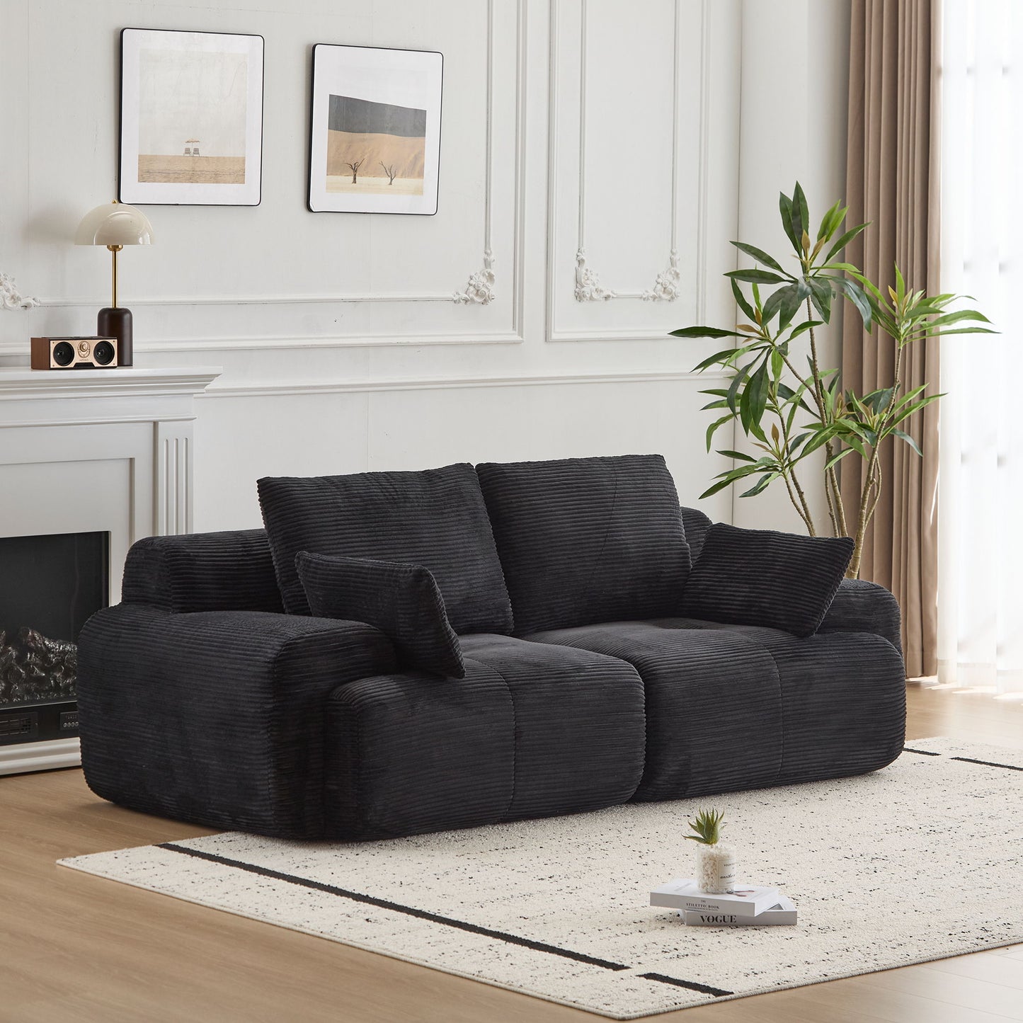Compressed Sofa, 2 Seater Large Sectional Couches For Living Room - Black