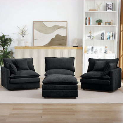 Modular L-Shaped Sectional Sofa Set With Movable Ottoman - Black