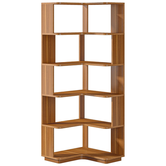 6 Tier Corner Bookshelf, L-Shaped Freestanding Shelf With Anti Drop Panels