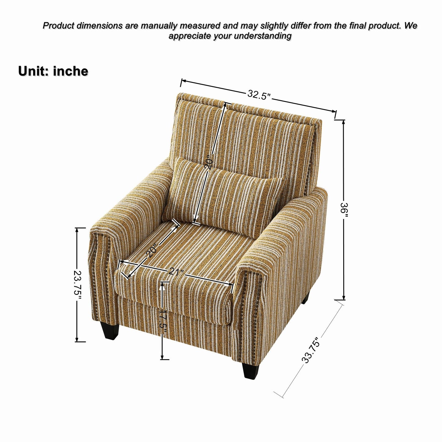 Accent Chair With Arms, Comfy Armchair For Living Room - Yellow