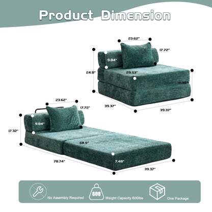 Convertible Floor Sofa Bed With Fixed Shape Frame For Living Room - Dark Green