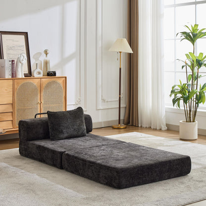 Convertible Floor Sofa Bed With Fixed Shape Frame For Living Room - Black