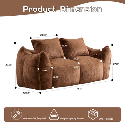 Giant Bean Bag Couch, Ultra Soft Fluffy Loveseat For Living Room Reading Chair With Pillows - Brown