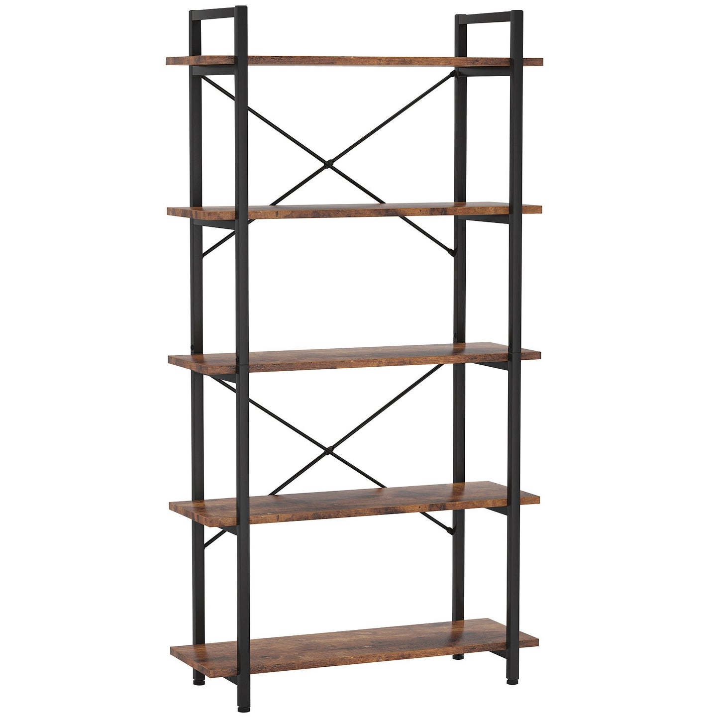 5 Tier Bookshelf Unit With Accents For Living Room - Black / Brown