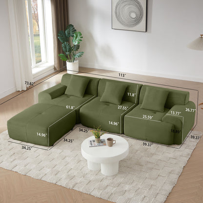 L Shaped Modular Sectional Sofa Corduroy And Movable Ottoman