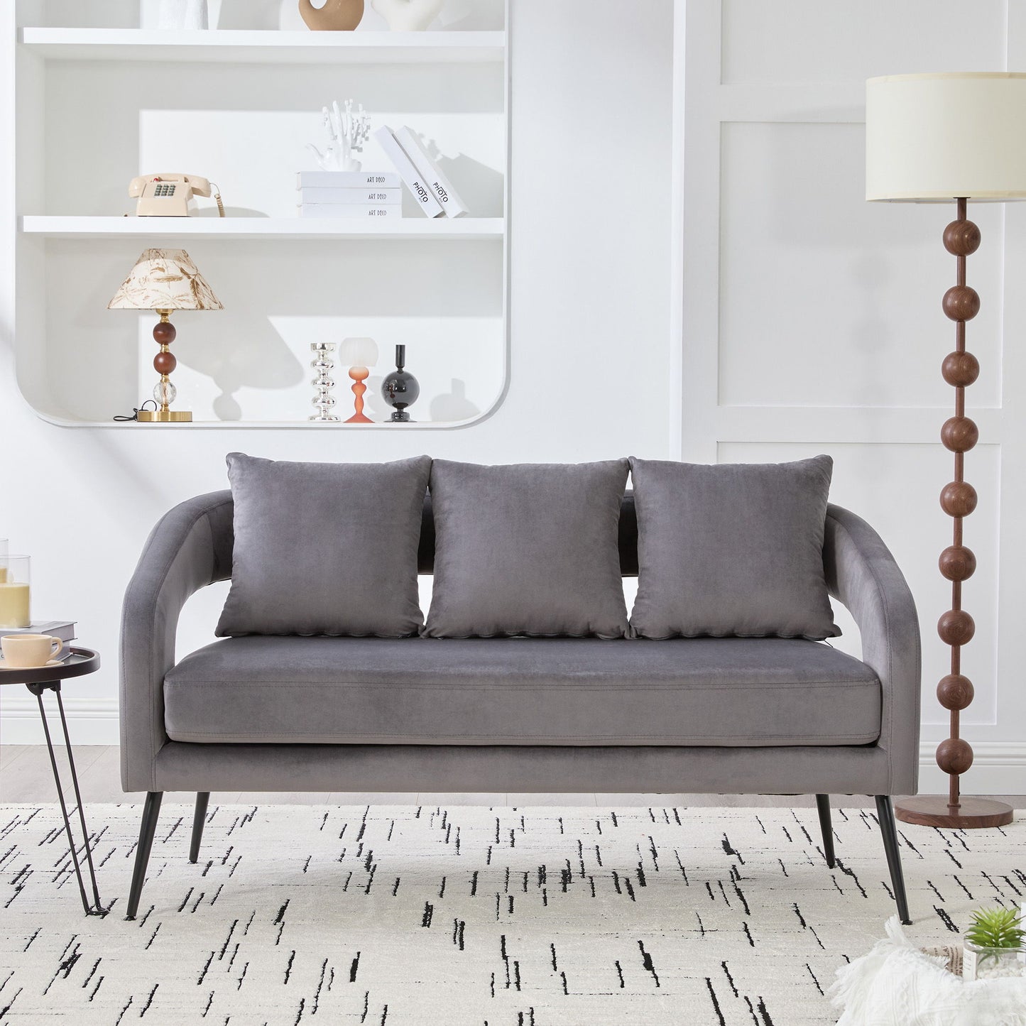 Open Back Loveseat Settee With 3 Pillows - Charcoal