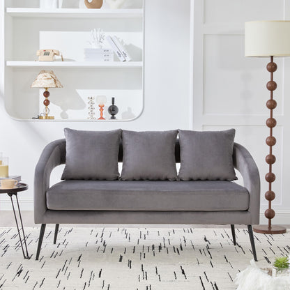 Open Back Loveseat Settee With 3 Pillows - Charcoal