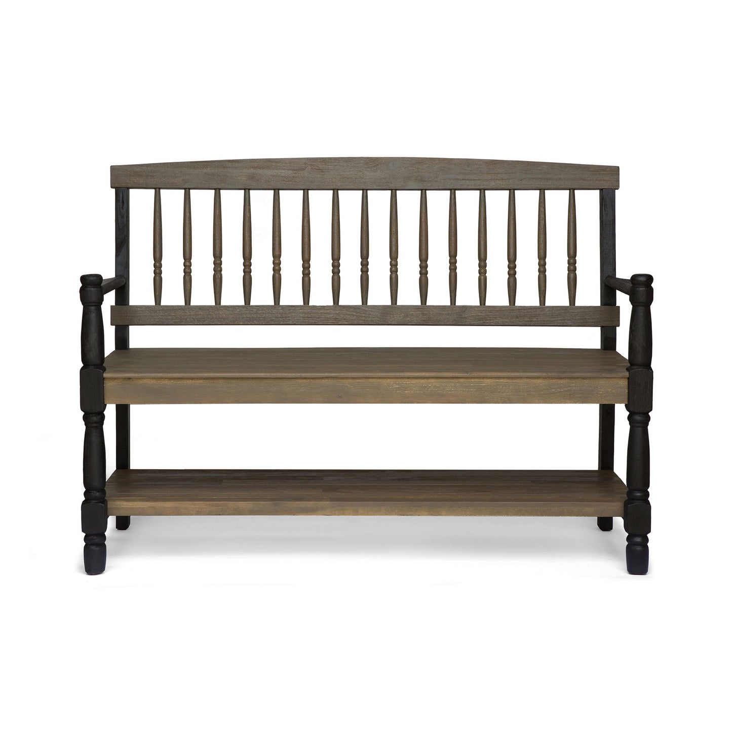 Slatted Bench With Built In Shelf