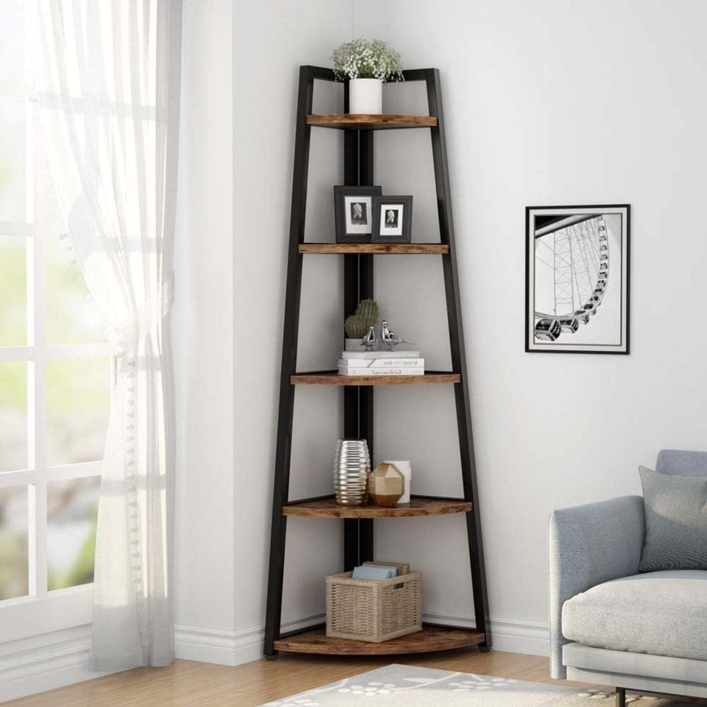Tall 5 Tier Corner Bookshelf For Living Room