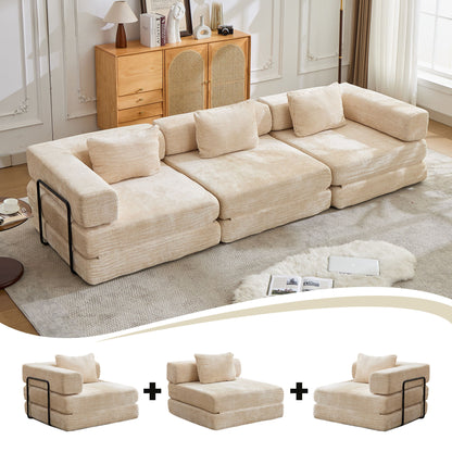 Convertible Floor Sofa Bed With Fixed Shape Frame, Boneless Modular Sectional Sofa, For Living Room - Beige