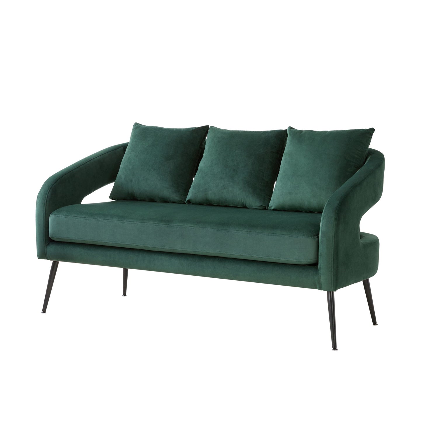 Open Back Loveseat Settee With 3 Pillows - Green