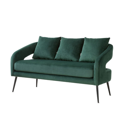 Open Back Loveseat Settee With 3 Pillows - Green
