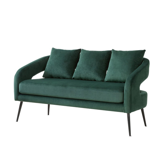 Open Back Loveseat Settee With 3 Pillows - Green